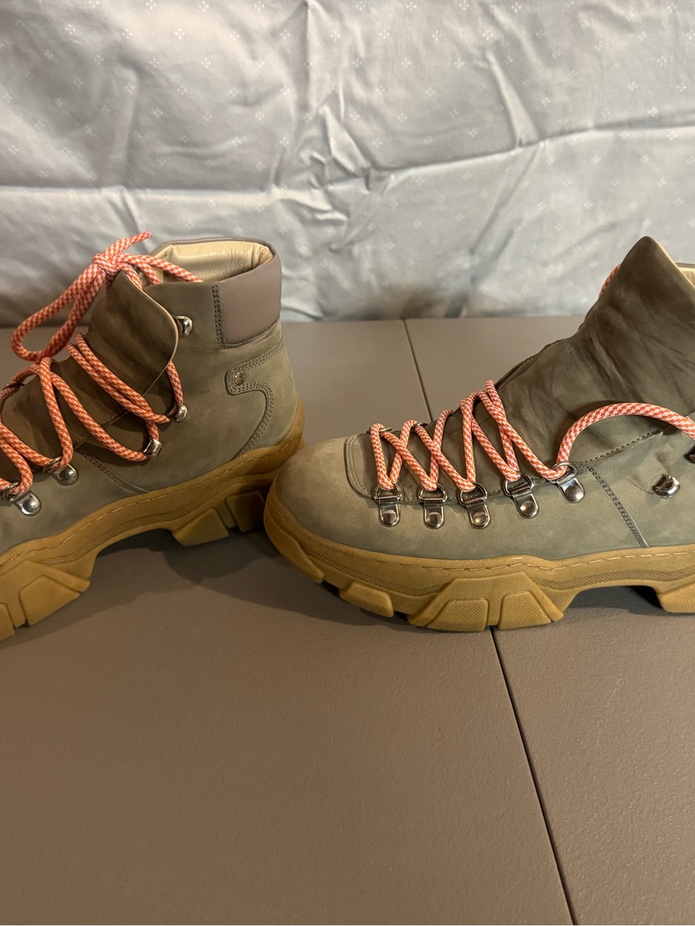 Women’s Olive Lace-Up Hiking Boots with Coral Laces